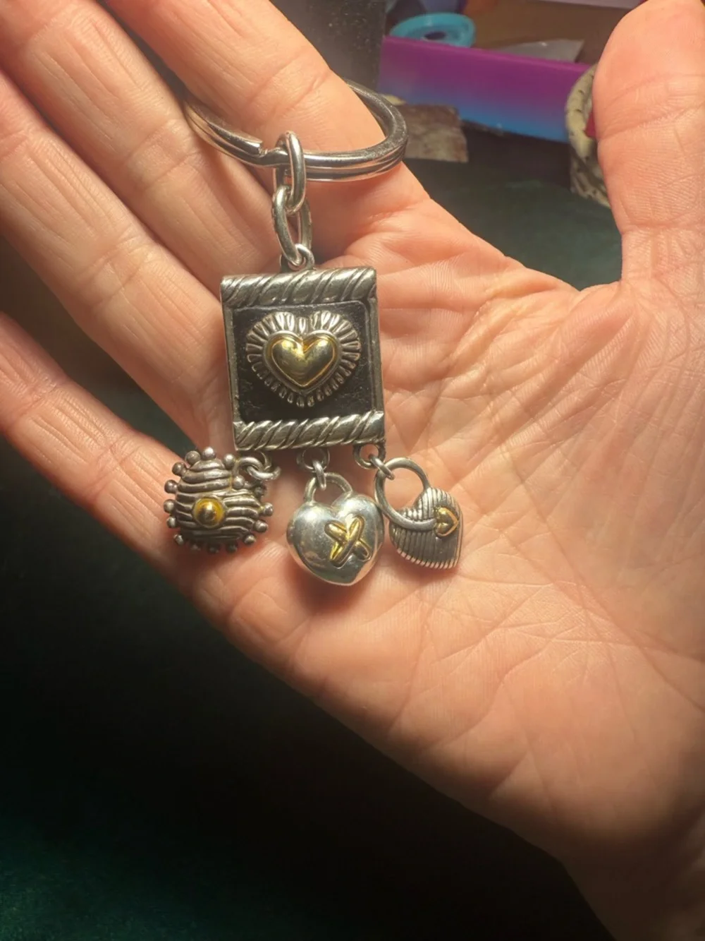 Brighton Two-Tone Heart Charm Keychain‎ in Silver and Gold